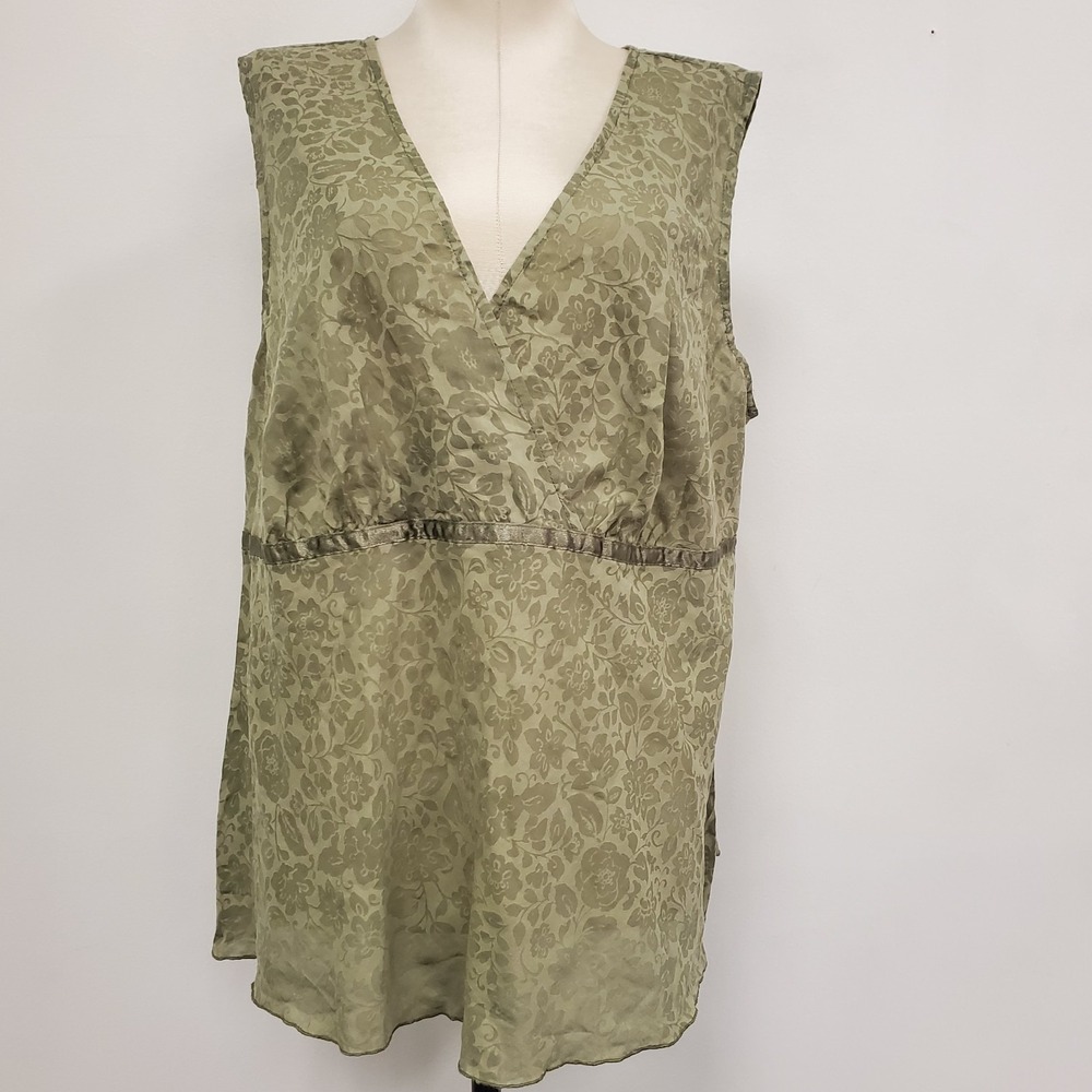 Venezia Womens Sheer Mesh Floral Babydoll Satin Trim Top Size 14/16 Green Boho